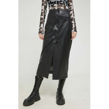 HUGO fusta culoarea negru, midi, drept