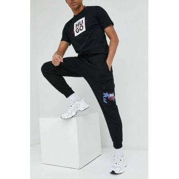 HUGO pantaloni de trening din bumbac barbati, culoarea negru