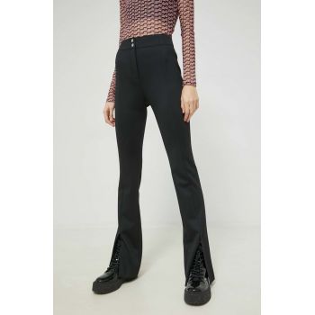 HUGO pantaloni femei, culoarea negru, evazati, high waist