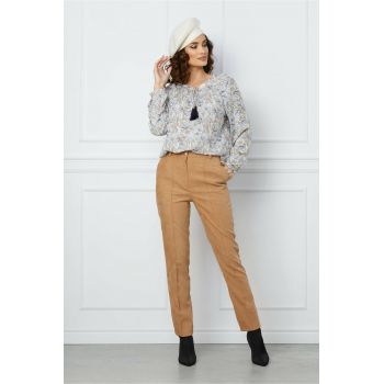Pantaloni Moze bej din velur