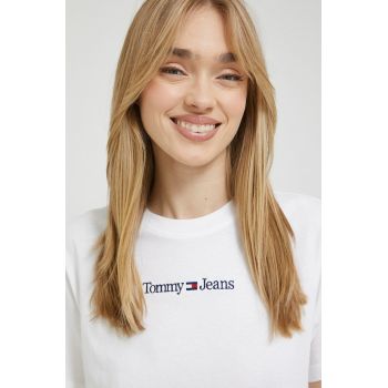 Tommy Jeans tricou din bumbac culoarea alb