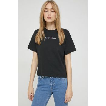 Tommy Jeans tricou din bumbac culoarea negru