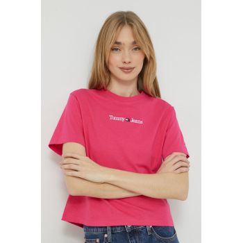 Tommy Jeans tricou din bumbac culoarea roz