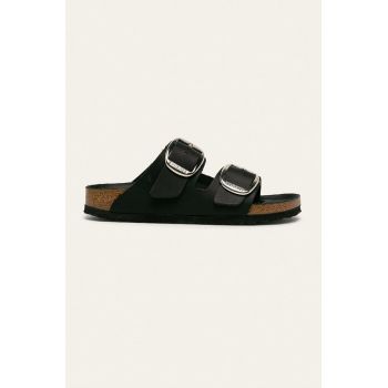 Birkenstock papuci de piele Arizona Big Buckle femei, culoarea negru