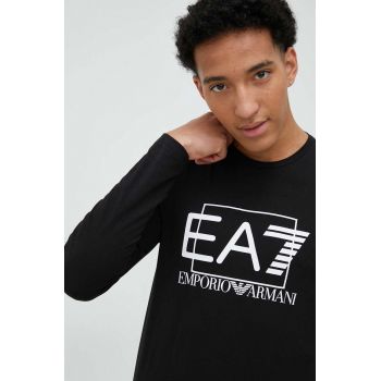 EA7 Emporio Armani longsleeve barbati, culoarea negru, cu imprimeu