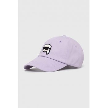 Karl Lagerfeld șapcă de baseball din bumbac culoarea violet, cu imprimeu ieftina