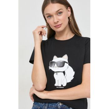 Karl Lagerfeld tricou din bumbac femei, culoarea negru