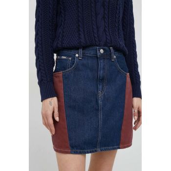 Pepe Jeans fusta jeans Rachel culoarea albastru marin, mini, drept