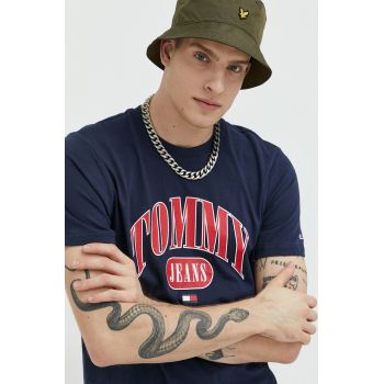 Tommy Jeans tricou din bumbac culoarea albastru marin, cu imprimeu