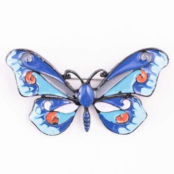 Brosa metalica neagra fluture albastru cu bleu