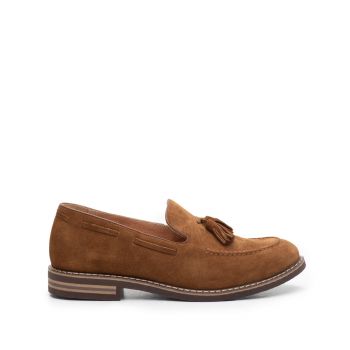 Pantofi casual barbati din piele naturala cu ciucuri, Leofex - 922 Camel Velur de firma original