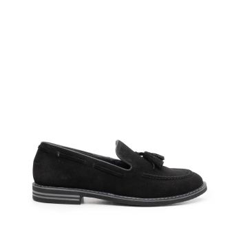 Pantofi casual barbati din piele naturala cu ciucuri, Leofex - 922 Negru Velur la reducere