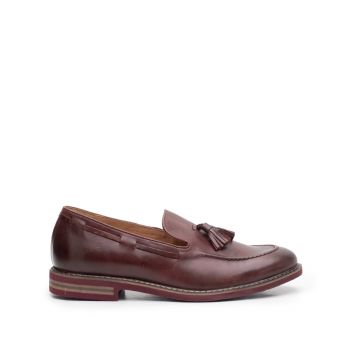Pantofi casual barbati din piele naturala cu ciucuri, Leofex - 922 visiniu box de firma original