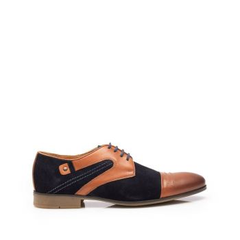 Pantofi casual barbati din piele naturala, Leofex - 785 cognac-blue de firma originali