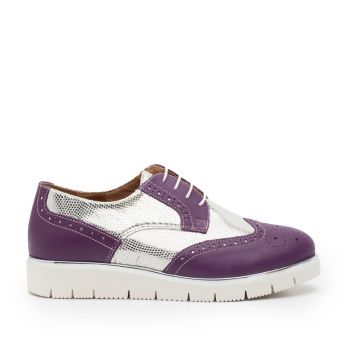 Pantofi casual dama din piele naturala, Leofex - 173 Violet Argintiu la reducere