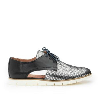 Pantofi casual dama, perforati din piele naturala,Leofex- 022 Negru Box Zebra ieftina