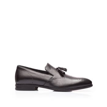 Pantofi eleganti barbati din piele naturala cu ciucuri, Leofex - 899 Negru Box de firma original