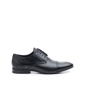Pantofi eleganti barbati din piele naturala,Leofex - 828 negru box de firma original
