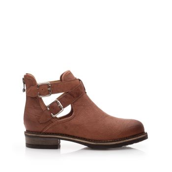 Botine dama de vara perforate din piele naturala, Leofex - 320 Cognac Inchis Sifonat Box ieftina