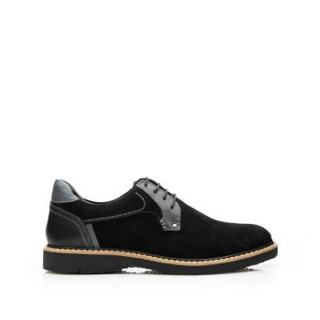 Pantofi barbati casual din piele naturala Leofex- 590-1 Negru Velur de firma originali