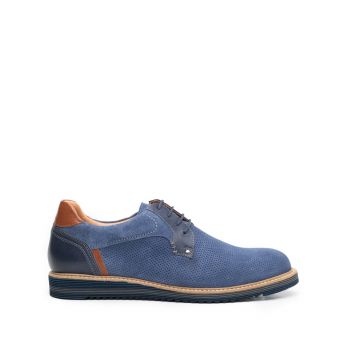 Pantofi barbati casual din piele naturala Leofex- 591 Blue Velur la reducere
