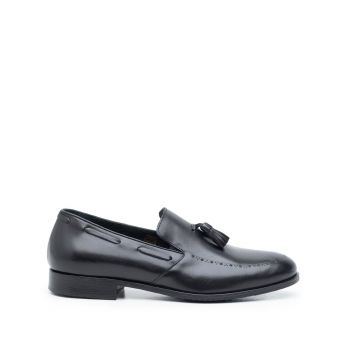 Pantofi barbati eleganti din piele naturala cu ciucuri, Leofex -515 Negru Box de firma originali