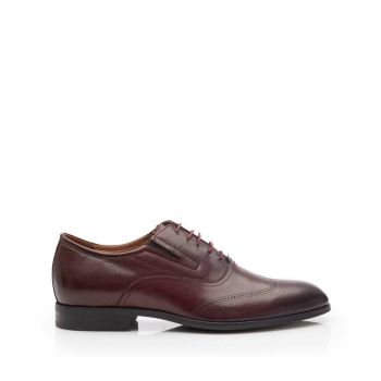 Pantofi bărbaţi eleganţi din piele naturală, Leofex - 581 Vişiniu Box ieftin