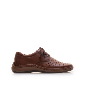 Pantofi casual bărbați din piele naturală,Leofex - 594 Cognac Box Perforat de firma original