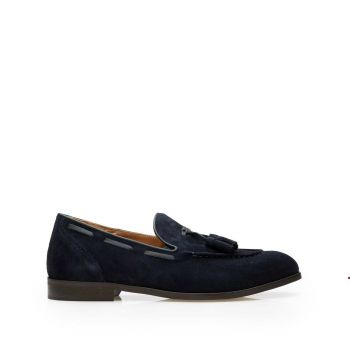 Pantofi casual barbati cu ciucuri din piele naturala, Leofex -922-1 Blue Velur