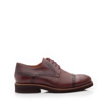 Pantofi casual barbati din piele naturala,Leofex - 537-1 Visiniu box perforat
