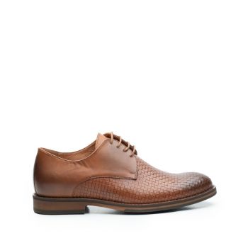 Pantofi casual barbati din piele naturala,Leofex - 584 Cognac Box la reducere