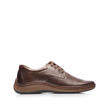 Pantofi casual barbati din piele naturala,Leofex - 594 Maro Box presat ieftin