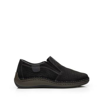 Pantofi casual barbati din piele naturala,Leofex - 595 Negru Nabuc ieftin