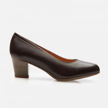 Pantofi casual cu toc dama din piele naturala - 022 maro inchis box ieftini