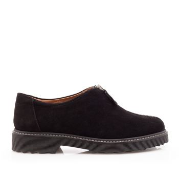 Pantofi casual dama cu fermoar din piele naturala,Leofex - 285-1 Negru velur de firma originala