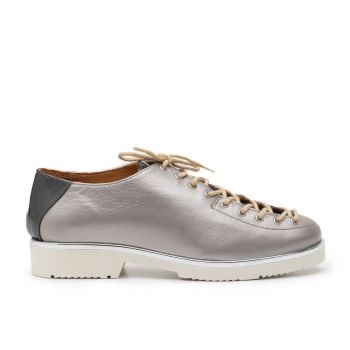 Pantofi casual dama cu siret pana in varf din piele naturala, Leofex- 194 -1 argintiu sidef box ieftina