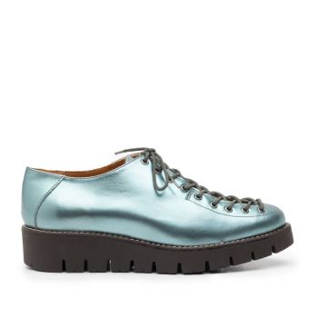 Pantofi casual dama cu siret pana in varf din piele naturala, Leofex- 194 Albastru Sidefat ieftina