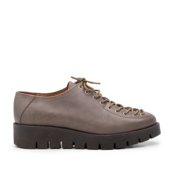 Pantofi casual dama cu siret pana in varf din piele naturala, Leofex - 194 Taupe deschis box