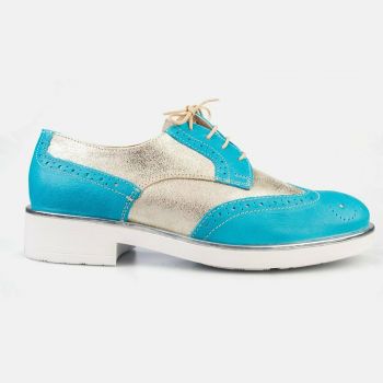 Pantofi casual dama din piele naturala,Leofex - 012-2 Turquoise Auriu Box