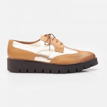 Pantofi casual dama din piele naturala, Leofex - 012-3 Caramel Auriu Box