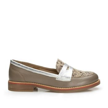 Pantofi casual dama din piele naturala, Leofex - 188 Taupe Box la reducere