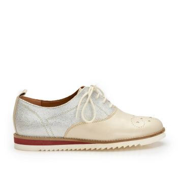 Pantofi casual dama din piele naturala, Leofex - 230 Crem cu Auriu Box de firma originala