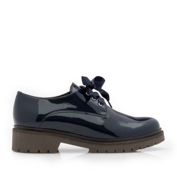 Pantofi casual dama din piele naturala, Leofex - 286 Blue lac ieftina la reducere