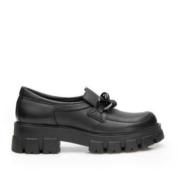Pantofi casual damă din piele naturală,Leofex - 316 Negru Box de firma originala