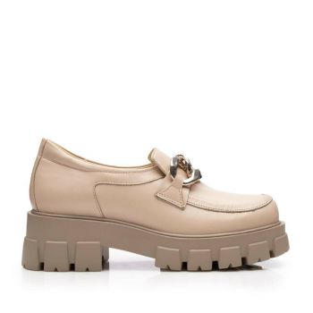 Pantofi casual damă din piele naturală,Leofex - 316 Nude Box