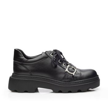 Pantofi casual damă din piele naturală,Leofex - 318-2 Negru box de firma originala
