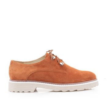 Pantofi casual dama din piele naturala,Leofex - 346 Caramiziu velur ieftina