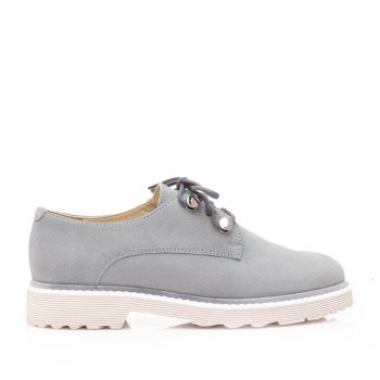 Pantofi casual dama din piele naturala,Leofex - 346 Gri deschis velur ieftina