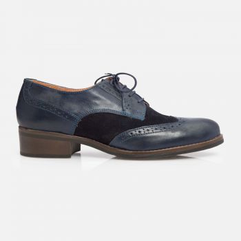 Pantofi casual dama, Oxford din piele naturala, Leofex - 012 Albastru inchis Box Velur
