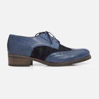 Pantofi casual dama, Oxford din piele naturala, Leofex - 012 Blue Box Velur